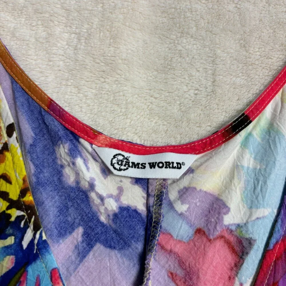 Jams World Womens Midi Dress Medium Floral‎ Splash Colorful Art to Wear Hawaii